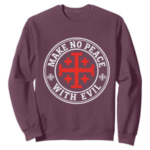 Make No Peace With Evil Jerusalem Cross Sweatshirt Christian Warrior Crusader Emblem Graphic