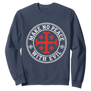 Make No Peace With Evil Jerusalem Cross Sweatshirt Christian Warrior Crusader Emblem Graphic