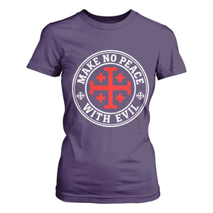 Make No Peace With Evil Jerusalem Cross T Shirt For Women Christian Warrior Crusader Emblem Graphic