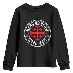 Make No Peace With Evil Jerusalem Cross Youth Sweatshirt Christian Warrior Crusader Emblem Graphic