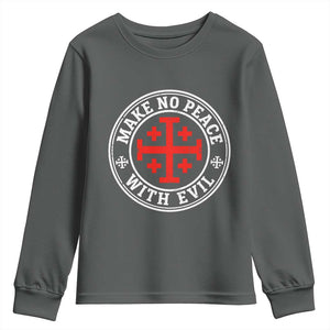 Make No Peace With Evil Jerusalem Cross Youth Sweatshirt Christian Warrior Crusader Emblem Graphic
