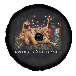 Support Your Local Egg Dealer Chicken Sipping Iced Coffee Graphic Spare Tire Cover Funny Homesteading Farm Life