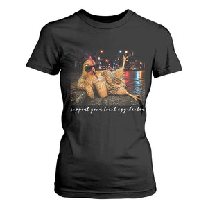 Support Your Local Egg Dealer Chicken Sipping Iced Coffee Graphic T Shirt For Women Funny Homesteading Farm Life