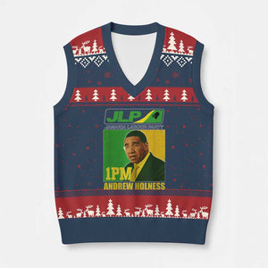 1PM Andrew Holness JPL Supporter V-Neck Knit Sweater Vest Jamaica Labor Party Jamaican Political Pride TS02 Navy Red Print Your Wear