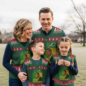 1PM Andrew Holness JPL Supporter V-Neck Knit Sweater Vest Jamaica Labor Party Jamaican Political Pride TS02 Red Green Print Your Wear