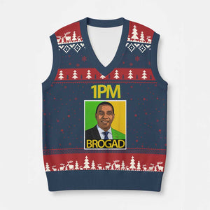 1PM BROGAD JLP Supporter Andrew Holness V-Neck Knit Sweater Vest Jamaica Labor Party Politics TS02 Navy Red Print Your Wear