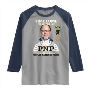Mark Golding PNP Supporter Raglan Shirt Time Come for a Better Life Jamaica Politics People's National Party TS02 Sport Gray Navy Print Your Wear