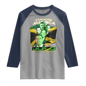 Choose Jamaica JLP Supporter Raglan Shirt Patriotic Leaders Jamaica Jamaica Labor Party Politics TS02 Sport Gray Navy Print Your Wear