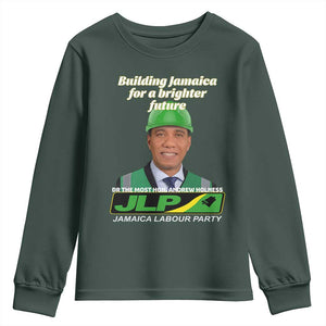 Dr Most Hon Andrew Holness JLP Supporter Youth Sweatshirt Building Jamaica for a Brighter Future Jamaica Labor Party Politics TS02 Dark Forest Green Print Your Wear