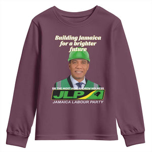 Dr Most Hon Andrew Holness JLP Supporter Youth Sweatshirt Building Jamaica for a Brighter Future Jamaica Labor Party Politics TS02 Maroon Print Your Wear