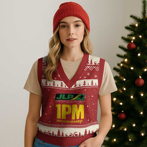 1PM Andrew Holness V-Neck Knit Sweater Vest Support JLP Jamaica Labour Party TS02 Red Beige Print Your Wear