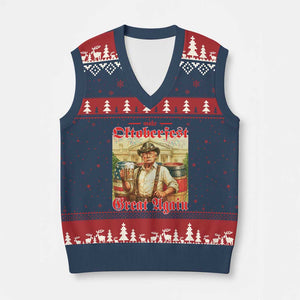Make Oktoberfest Great Again V-Neck Knit Sweater Vest Funny Trump Patriotic Beer Festival Parody TS02 Navy Red Print Your Wear