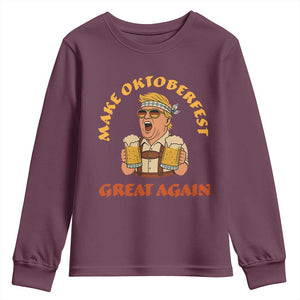 Make Oktoberfest Great Again Youth Sweatshirt Funny Trump Bavarian Costume Party Beer Festival TS02 Maroon Print Your Wear