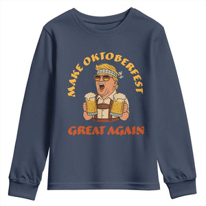 Make Oktoberfest Great Again Youth Sweatshirt Funny Trump Bavarian Costume Party Beer Festival TS02 Navy Print Your Wear