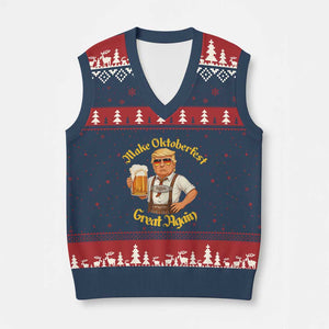 Make Oktoberfest Great Again V-Neck Knit Sweater Vest Funny Trump Bavarian Beer Festival Drinking Party TS02 Navy Red Print Your Wear