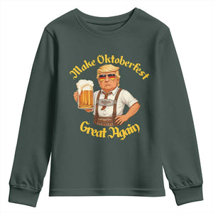 Make Oktoberfest Great Again Youth Sweatshirt Funny Trump Bavarian Beer Festival Drinking Party TS02 Dark Forest Green Print Your Wear