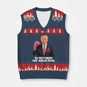 Support Breast Cancer Trump V-Neck Knit Sweater Vest In October We Wear Pink Boxing Glove Warrior Fight TS02 Navy Red Print Your Wear