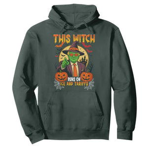 Funny Sarcastic Trump Witch Hoodie This Witch Runs On Ice and Tariffs Political Satire TS02 Dark Forest Green Print Your Wear