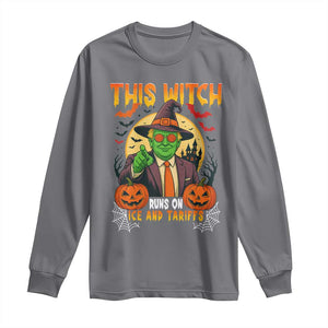 Funny Sarcastic Trump Witch Long Sleeve Shirt This Witch Runs On Ice and Tariffs Political Satire TS02 Charcoal Print Your Wear