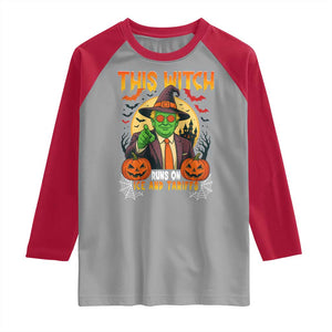 Funny Sarcastic Trump Witch Raglan Shirt This Witch Runs On Ice and Tariffs Political Satire TS02 Sport Gray Red Print Your Wear
