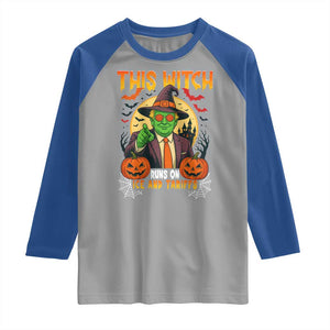 Funny Sarcastic Trump Witch Raglan Shirt This Witch Runs On Ice and Tariffs Political Satire TS02 Sport Gray Royal Print Your Wear