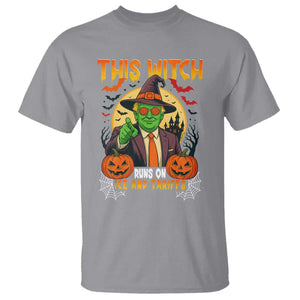 Funny Sarcastic Trump Witch T Shirt This Witch Runs On Ice and Tariffs Political Satire TS02 Sport Gray Print Your Wear