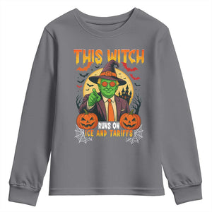 Funny Sarcastic Trump Witch Youth Sweatshirt This Witch Runs On Ice and Tariffs Political Satire TS02 Charcoal Print Your Wear