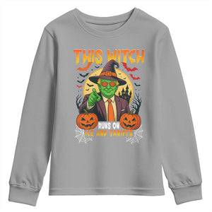 Funny Sarcastic Trump Witch Youth Sweatshirt This Witch Runs On Ice and Tariffs Political Satire TS02 Sport Gray Print Your Wear