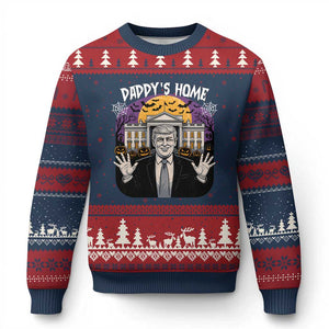 Funny Trump Halloween Ugly Christmas Sweater Daddy Home White House Spooky Season TS02 Navy Red Print Your Wear