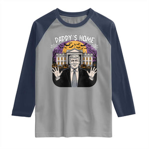 Funny Trump Halloween Raglan Shirt Daddy Home White House Spooky Season TS02 Sport Gray Navy Print Your Wear