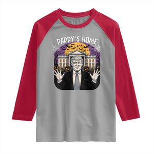 Funny Trump Halloween Raglan Shirt Daddy Home White House Spooky Season TS02 Sport Gray Red Print Your Wear