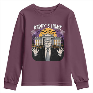 Funny Trump Halloween Youth Sweatshirt Daddy Home White House Spooky Season TS02 Maroon Print Your Wear