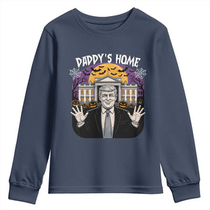 Funny Trump Halloween Youth Sweatshirt Daddy Home White House Spooky Season TS02 Navy Print Your Wear