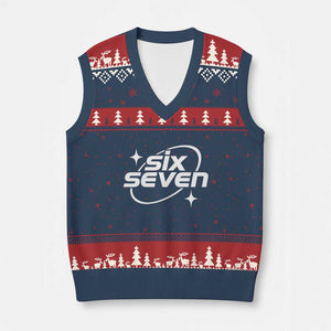Funny Six Seven V-Neck Knit Sweater Vest Cool 67 Meme Y2K Gen Alpha Slang TS02 Navy Red Print Your Wear