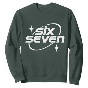 Funny Six Seven Sweatshirt Cool 67 Meme Y2K Gen Alpha Slang TS02 Dark Forest Green Print Your Wear
