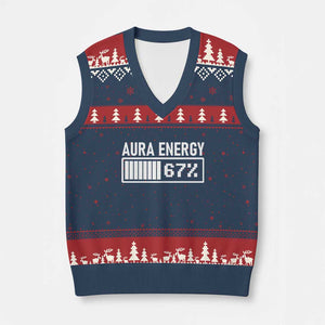 Funny Aura Energy at 67 V-Neck Knit Sweater Vest Six Seven Viral Meme 6 7 Gen Alpha Slang TS02 Navy Red Print Your Wear