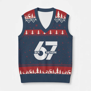 Funny Six Seven 67 Meme V-Neck Knit Sweater Vest Bold Graphic TS02 Navy Red Print Your Wear
