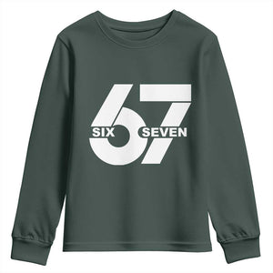 Funny Six Seven 67 Meme Youth Sweatshirt Bold Graphic TS02 Dark Forest Green Print Your Wear