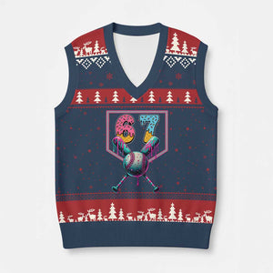 Funny Six Seven Baseball Drip V-Neck Knit Sweater Vest Number 67 Meme Drippy Bats TS02 Navy Red Print Your Wear