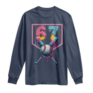 Funny Six Seven Baseball Drip Long Sleeve Shirt Number 67 Meme Drippy Bats TS02 Navy Print Your Wear