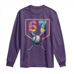 Funny Six Seven Baseball Drip Long Sleeve Shirt Number 67 Meme Drippy Bats TS02 Purple Print Your Wear