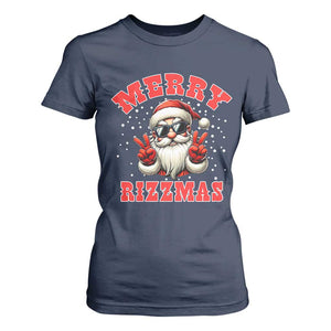 Funny Santa Rizz Christmas T Shirt For Women Merry Rizzmas Claus Funny Xmas TS02 Navy Print Your Wear