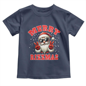 Funny Santa Rizz Christmas Toddler T Shirt Merry Rizzmas Claus Funny Xmas TS02 Navy Print Your Wear