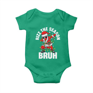 Funny Dabbing Santa Rizz Christmas Baby Onesie Rizz The Season Bruh Xmas Lights TS02 Irish Green Print Your Wear