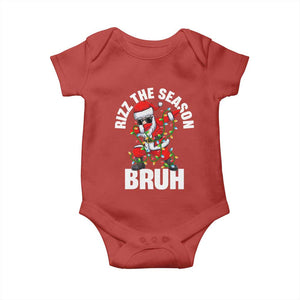 Funny Dabbing Santa Rizz Christmas Baby Onesie Rizz The Season Bruh Xmas Lights TS02 Red Print Your Wear