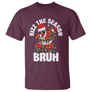 Funny Dabbing Santa Rizz Christmas T Shirt Rizz The Season Bruh Xmas Lights TS02 Maroon Print Your Wear
