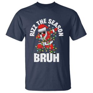 Funny Dabbing Santa Rizz Christmas T Shirt Rizz The Season Bruh Xmas Lights TS02 Navy Print Your Wear