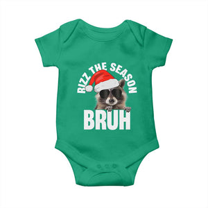 Funny Rizz Christmas Raccoon Baby Onesie Rizz The Season Bruh Santa Hat TS02 Irish Green Print Your Wear