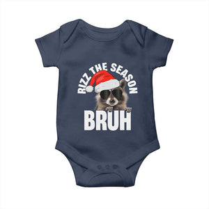 Funny Rizz Christmas Raccoon Baby Onesie Rizz The Season Bruh Santa Hat TS02 Navy Print Your Wear