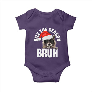 Funny Rizz Christmas Raccoon Baby Onesie Rizz The Season Bruh Santa Hat TS02 Purple Print Your Wear